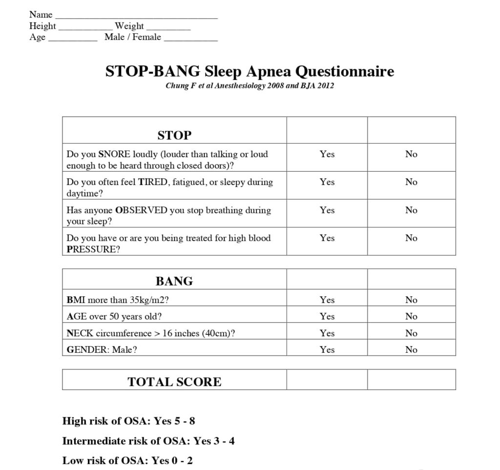 STOP BANG Sleep Apnea Questionnaire